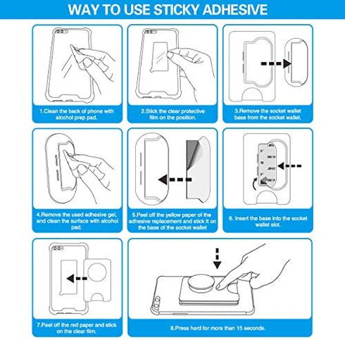 Sticky Adhesive Replacement for Socket Wallet+ Base, pop-tech 6pcs 3M VHB Strong Sticker Pads for Cell Phone Wallet Plus Case Back Stand, Double Sided Tape for iPhone 13 14, Samsung & All Smartphone